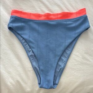 Aerie Jacquard Blue and Coral High-Waisted Bikini Bottom
